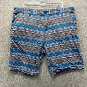 LRG Shorts Mens 42 Blue Geometric Linen Cotton Chino Flat Front Casual Summer